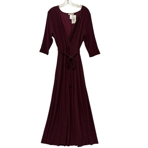 Love Squared new women’s flowy maxi dress color wine size 1X faux wrap tie belt - Picture 1 of 9